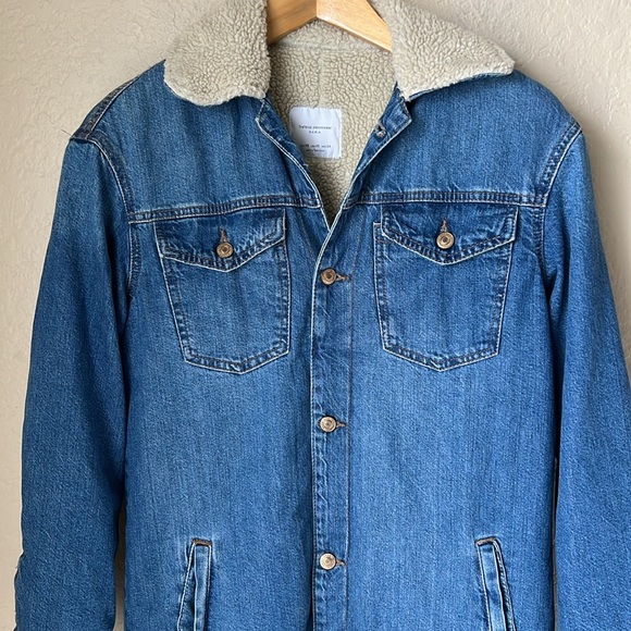 Zara denim Sherpa lined trench coat - Picture 4 of 10
